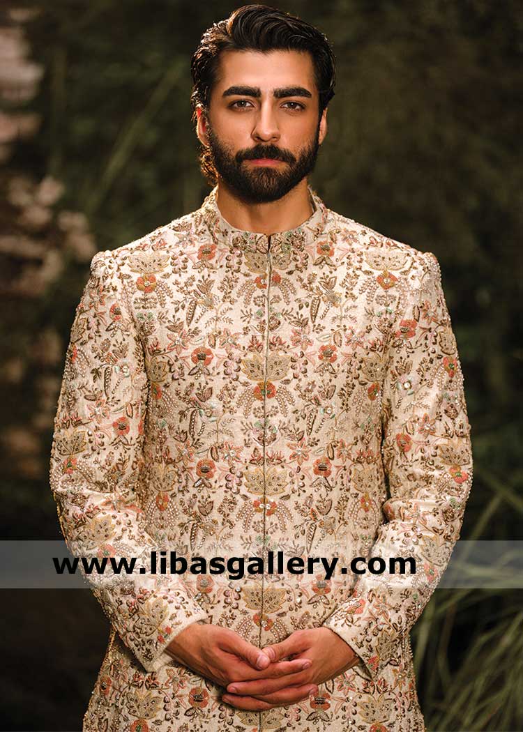 Ivory Heavy Hand Embellished Groom Sherwani